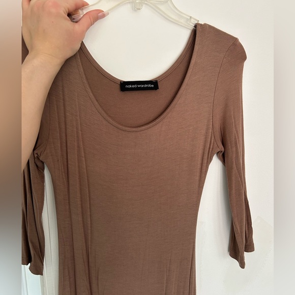 Naked Wardrobe beige short sleeve midi dress size small - Picture 4 of 4